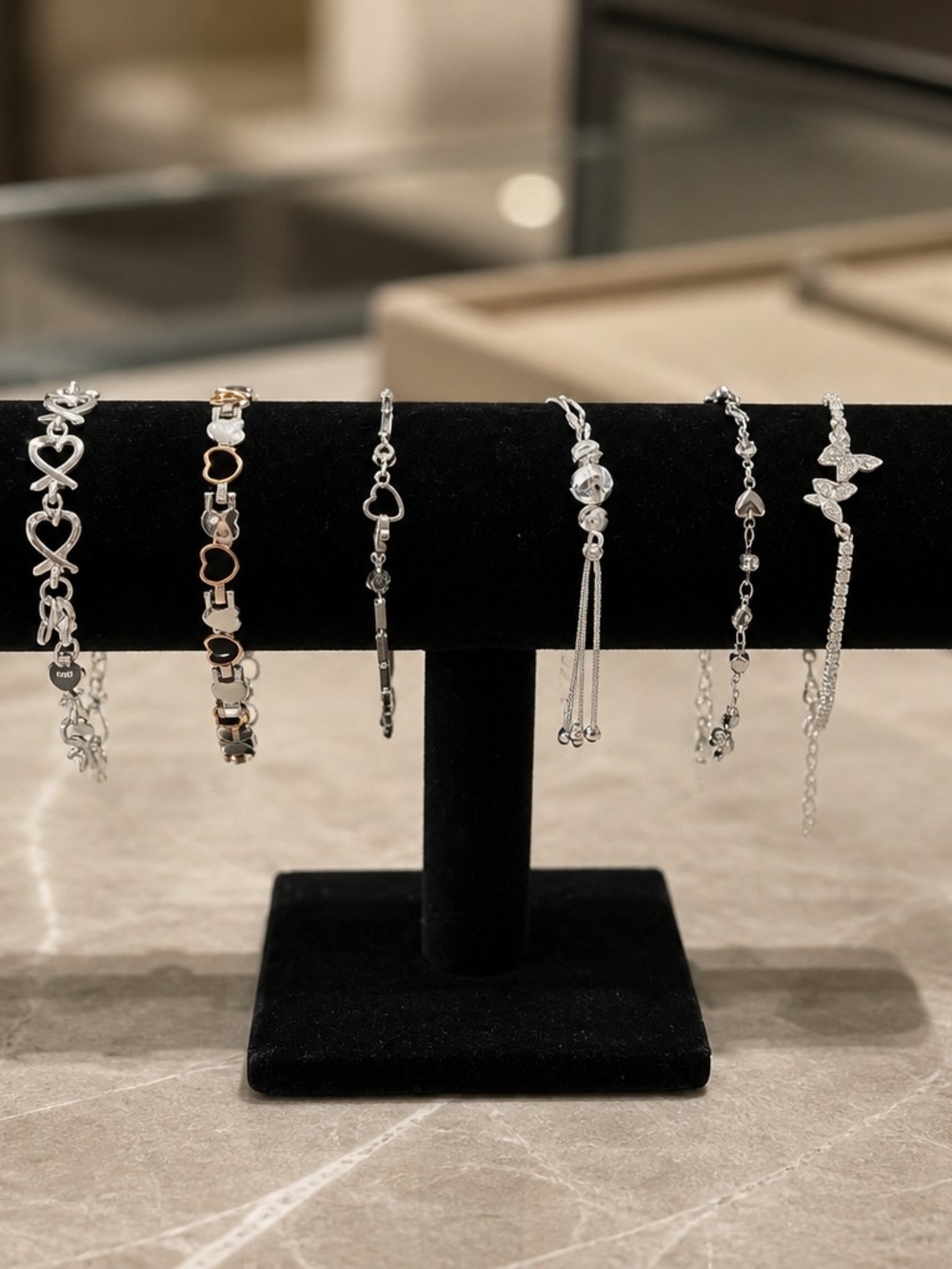 Lot Of Sterling Silver Heart & Butterfly Bracelet Collection - Silver